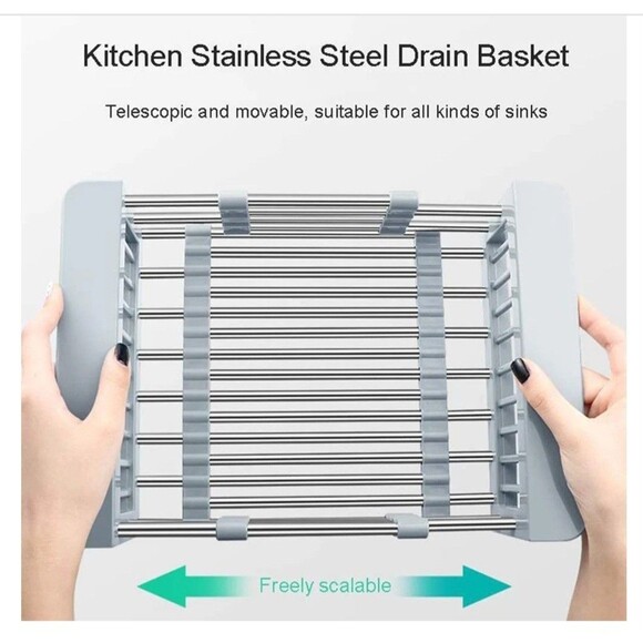 Adjustable Drying Rack Over The Sink Stainless Steel 11.5" - 18.75" Wide New - Picture 4 of 13